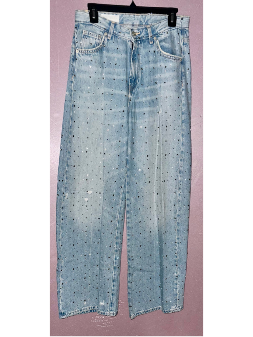Women's Zara Rhinestone Embellished Jeans Size 2 Blue Silver